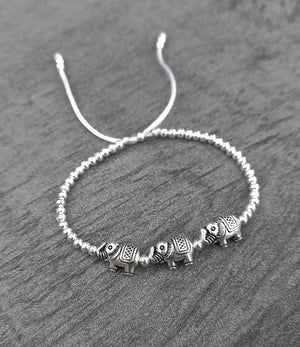 Charming Adjustable Lucky Elephant Bracelet & Anklet - Stylish Silver Bead Jewelry for Women & Girls.