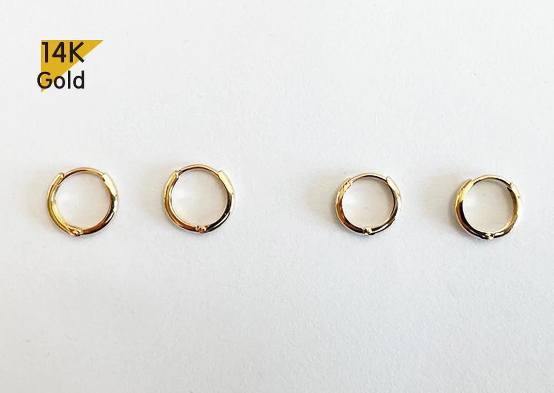 Stunning 14K Solid Gold Minimalist Hoop Earrings - Elegant and Versatile, Available as Single or Pair.