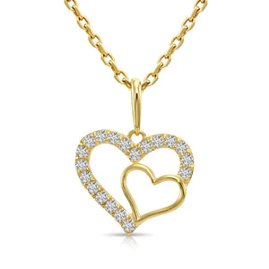 14K Yellow Gold Lab Diamond Open Heart Pendant Necklace, 0.17Ctw