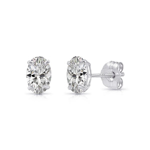 14K Solid Gold Basket Set Oval CZ Stud Earrings, with Pushbacks