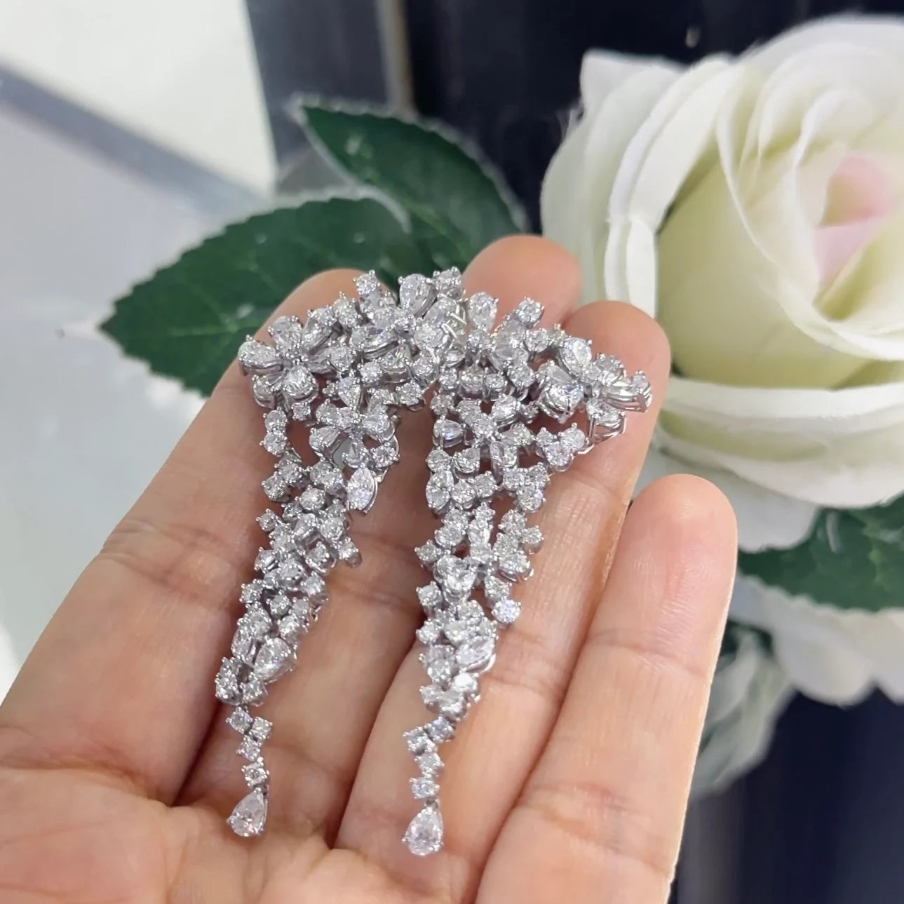 18K White Gold Multi-Cut Natural Diamond Earrings – 11.29CT | E86130-1 IJ.GJJ