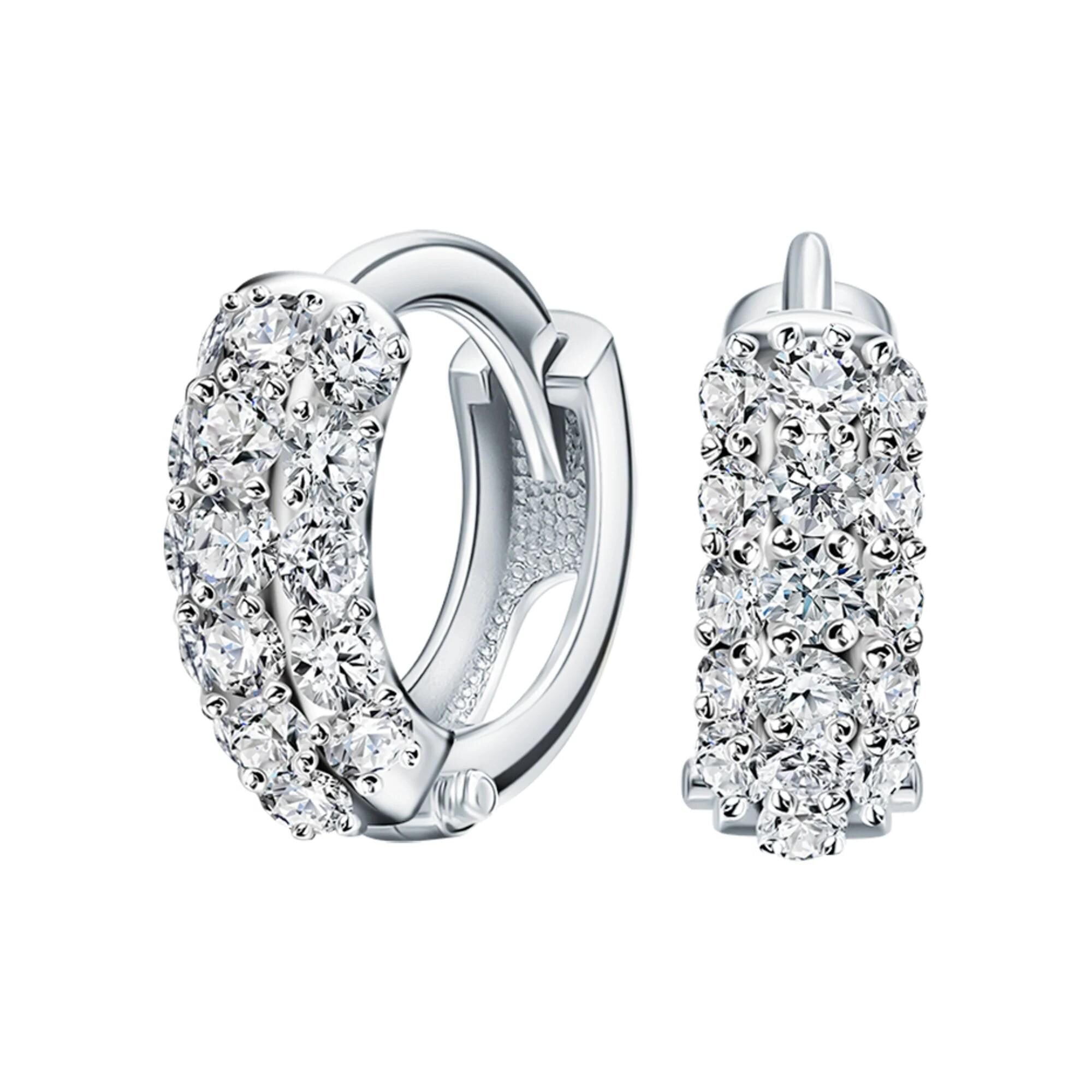 Triple Row Pave Diamond Huggie Hoop Earrings | 14K Gold Small Sparkle Hoop Earrings | Elegant Everyday Jewelry | Gift for Her.