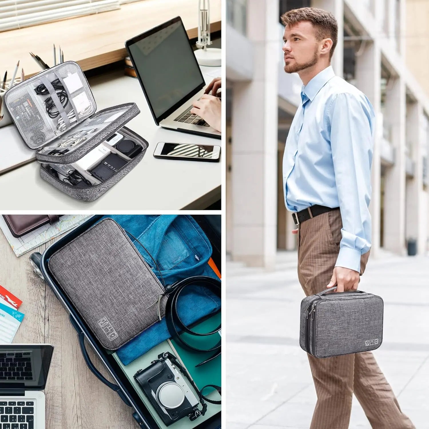 Three Layer Digital Storage Bag Multi-Functional Cable Storage Box Portable Waterproof Travel Case for Data Mobile Power Bank