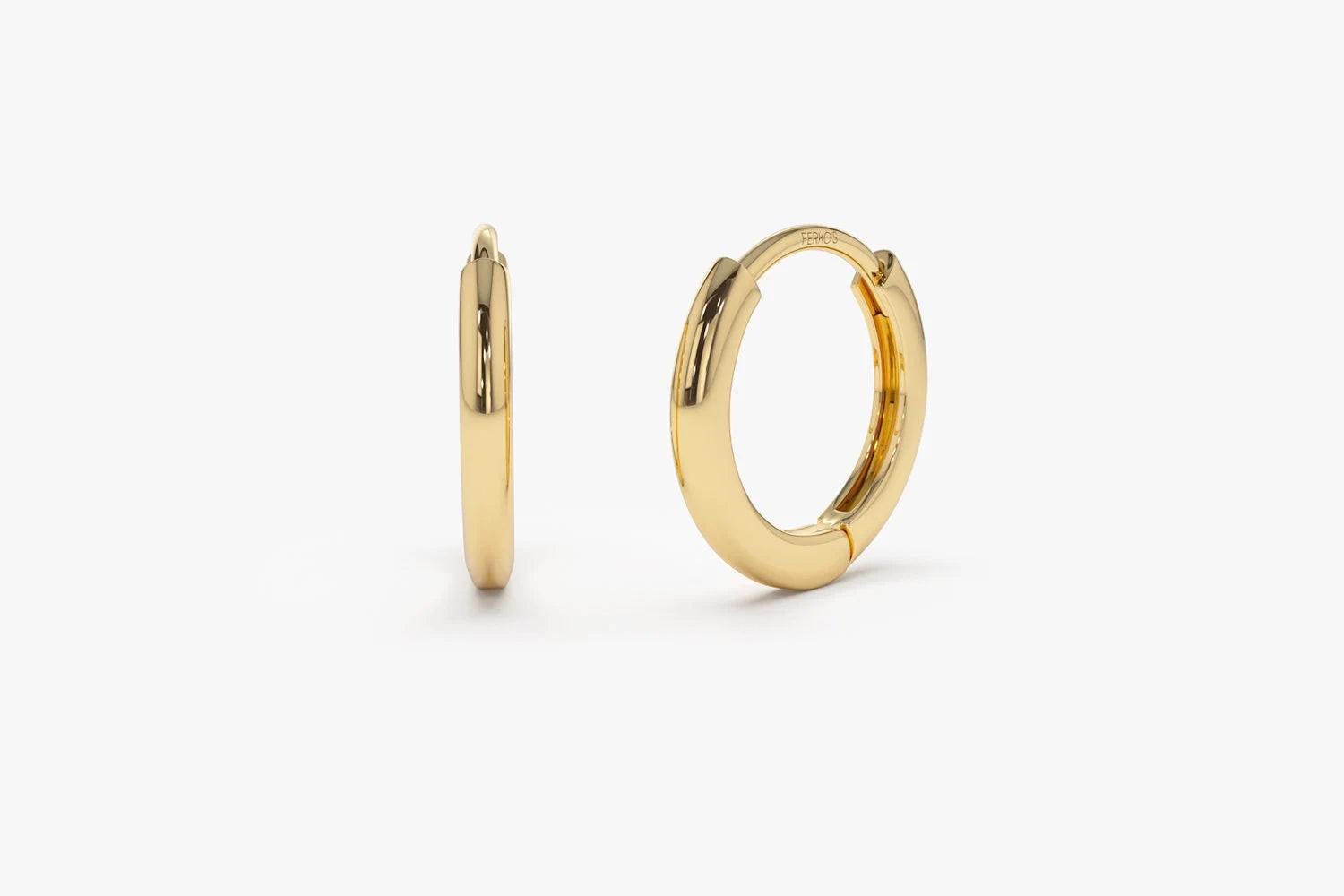 Elegant 14K Solid Gold Mini Huggie Hoop Earrings - 10MM & 12.5MM Options.