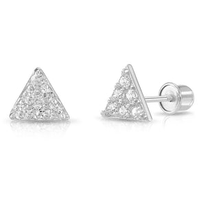 14K Gold Triangle Stud Earrings with Sparkling Cubic Zirconia