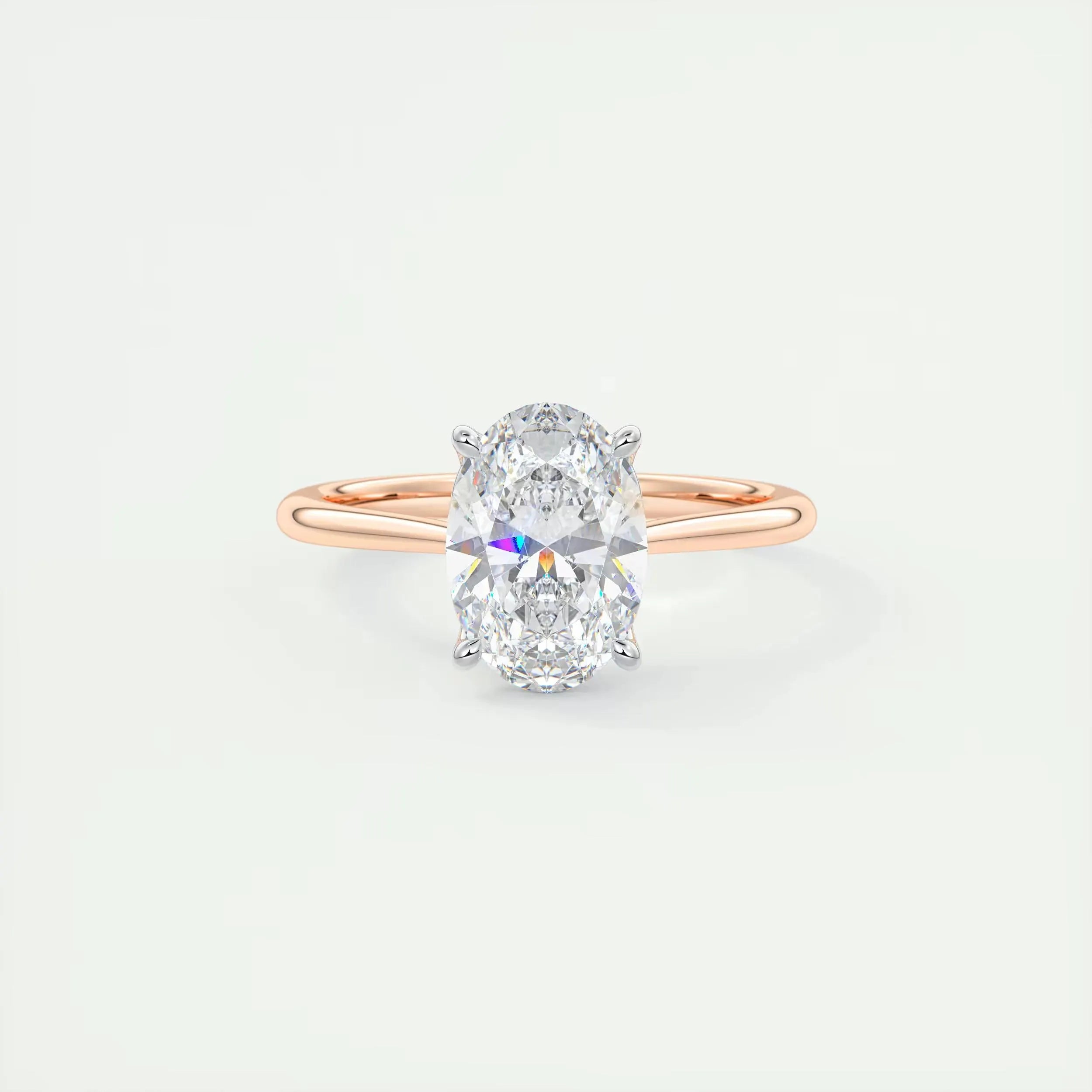 2.00 Oval Cut Lab Grown Diamond Solitaire Ring, 14K Solid Gold Two Tone Flower Engagement Ring, Wedding Ring, Bridal Ring, Anniversary Gift.