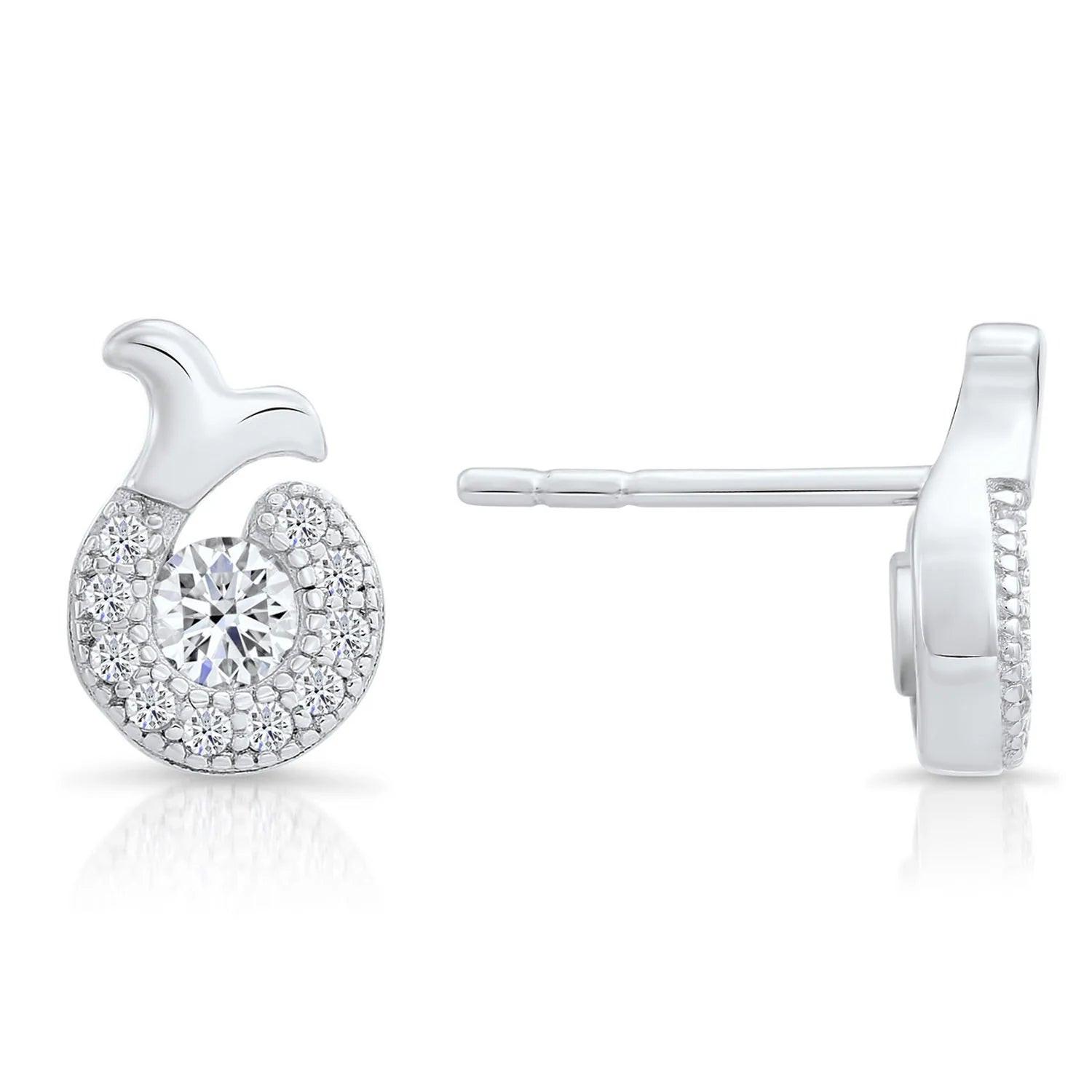 Exquisite CZ Shrimp Stud Earrings in Sterling Silver - A Delightful Seafood-Inspired Accessory.