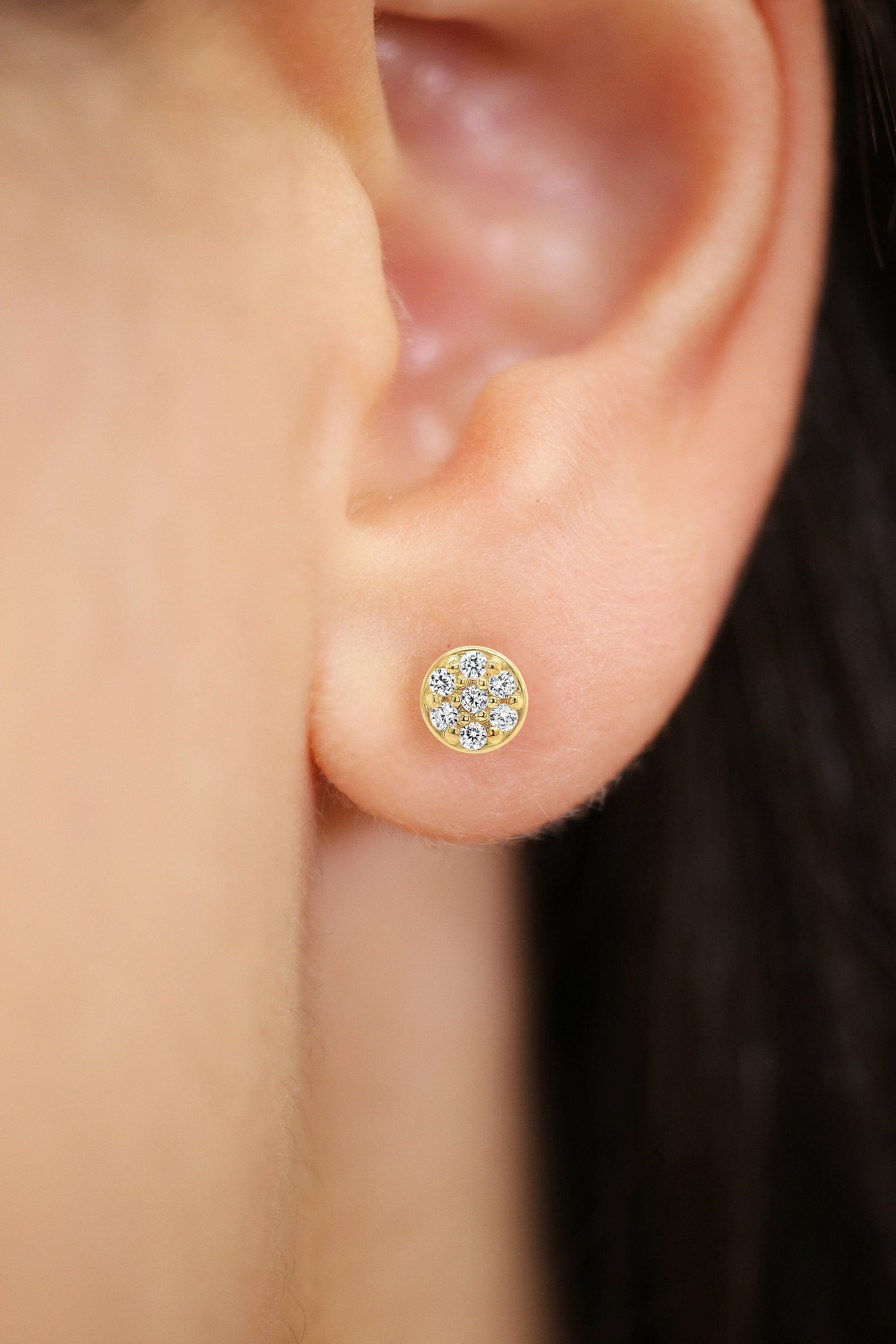 14K Gold round Stud Earrings with Screw Backings