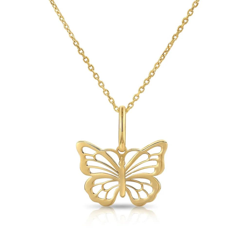 Elegant 14K Yellow Gold Butterfly Pendant Necklace - Graceful Charm for Every Occasion.