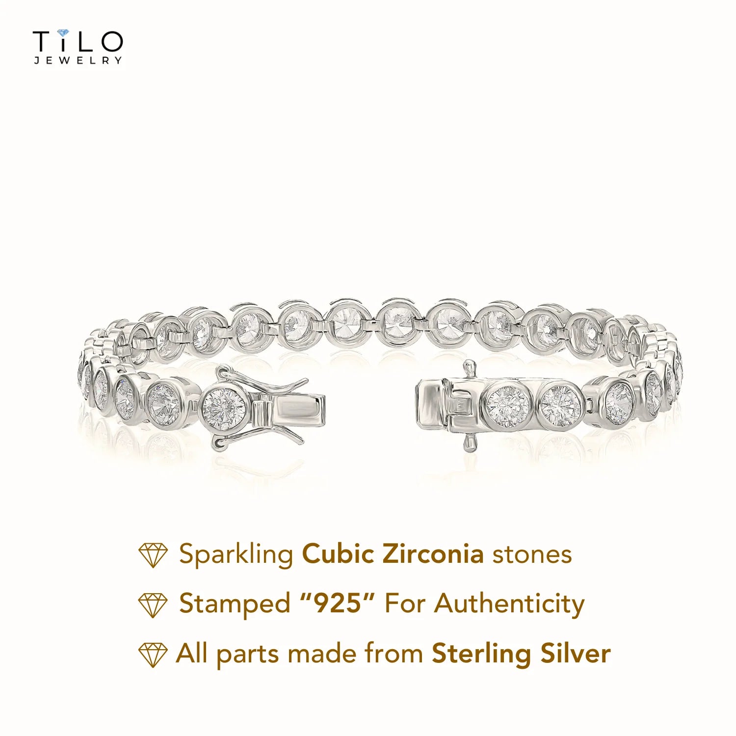 Sterling Silver Classic Bezel Set Simulated Diamond Tennis Bracelet, 7 Inch