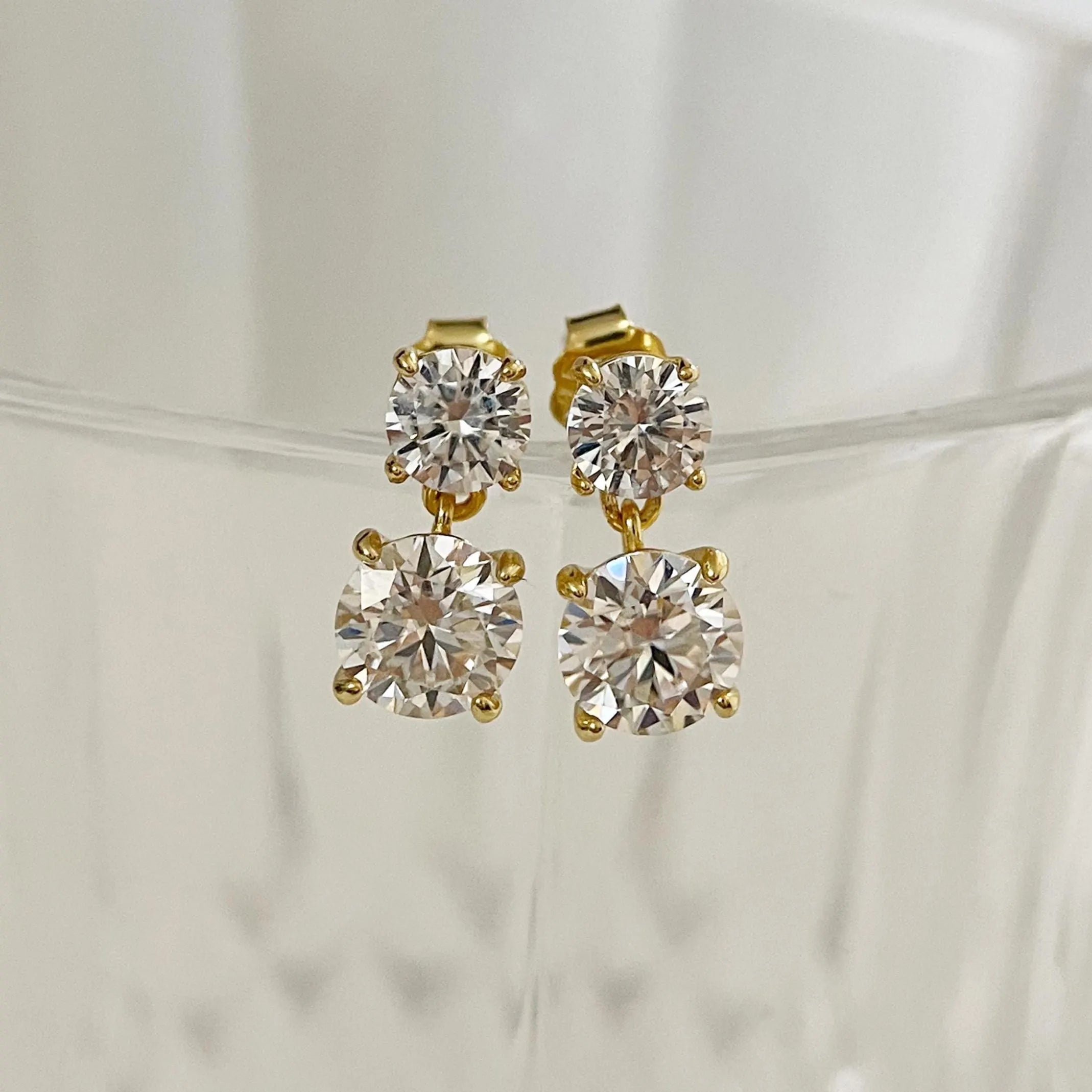 Genuine Moissanite Double Drop Earrings: Platinum Overlay Sterling Silver