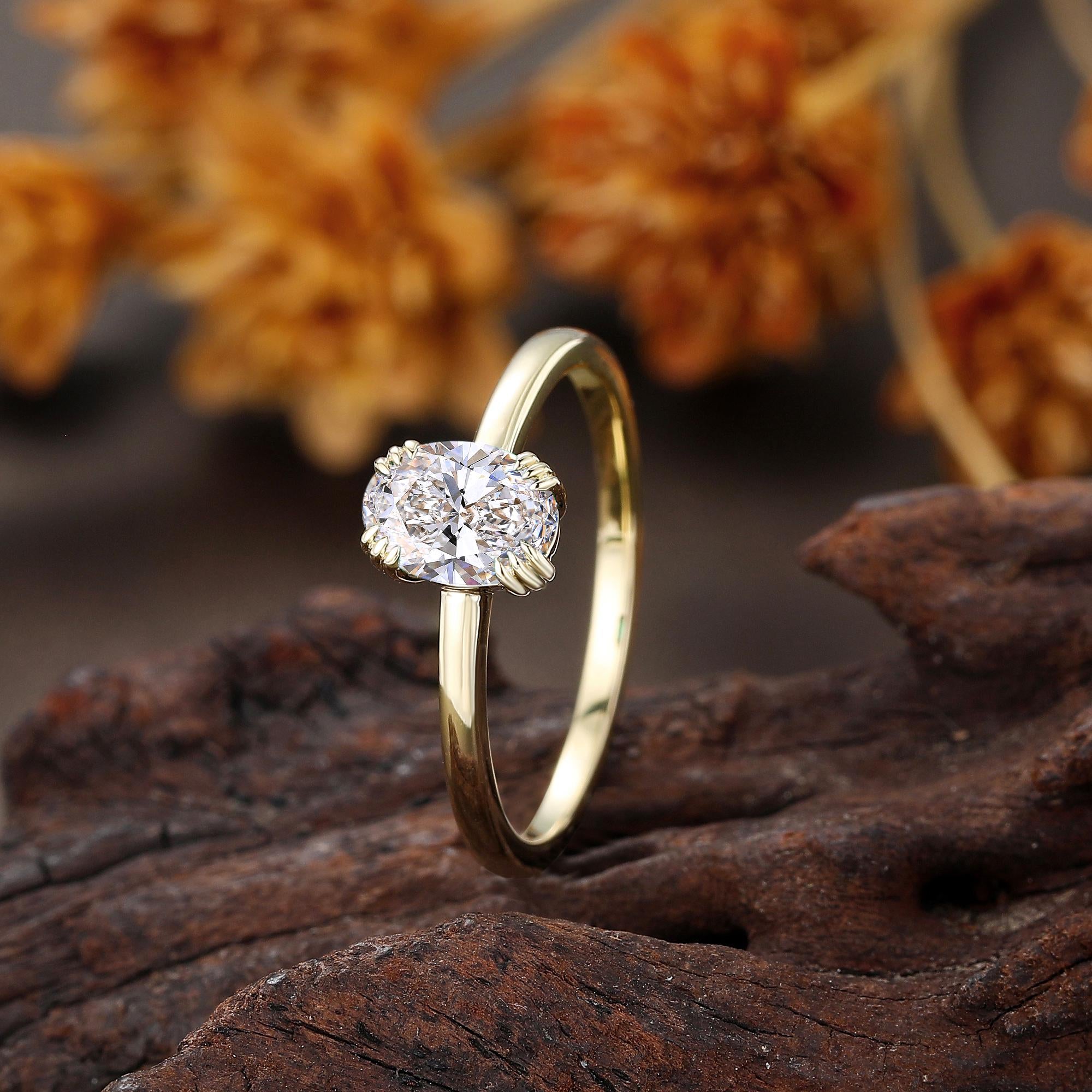 Classic Solitaire Engagement Ring,Yellow Gold Lab Diamond Ring, Oval Cut Wedding Ring, Minimalist Anniversary Ring Women,Bridal Promise Ring