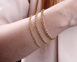 14K Gold Rolo Chain Bracelet, 3Mm 4Mm 5Mm Gold Link Belcher Chain Bracelet, Link Charm Bracelet, Minimal Delicate round Bracelet, Woman, Men