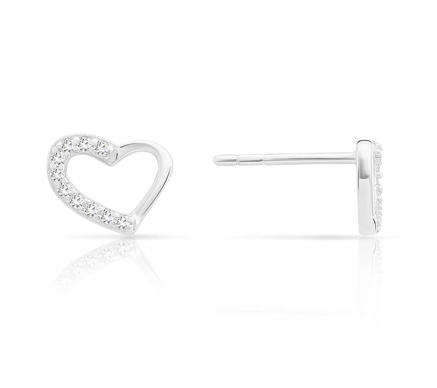 Elegant CZ Open Heart Stud Earrings in Sterling Silver.