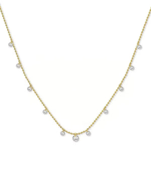 18K Solid Gold Diamond Station Necklace, Dainty Dangling Diamond Necklace, Minimal Drop Necklace, Everyday Wear Fine Jewelry Gift for Women.