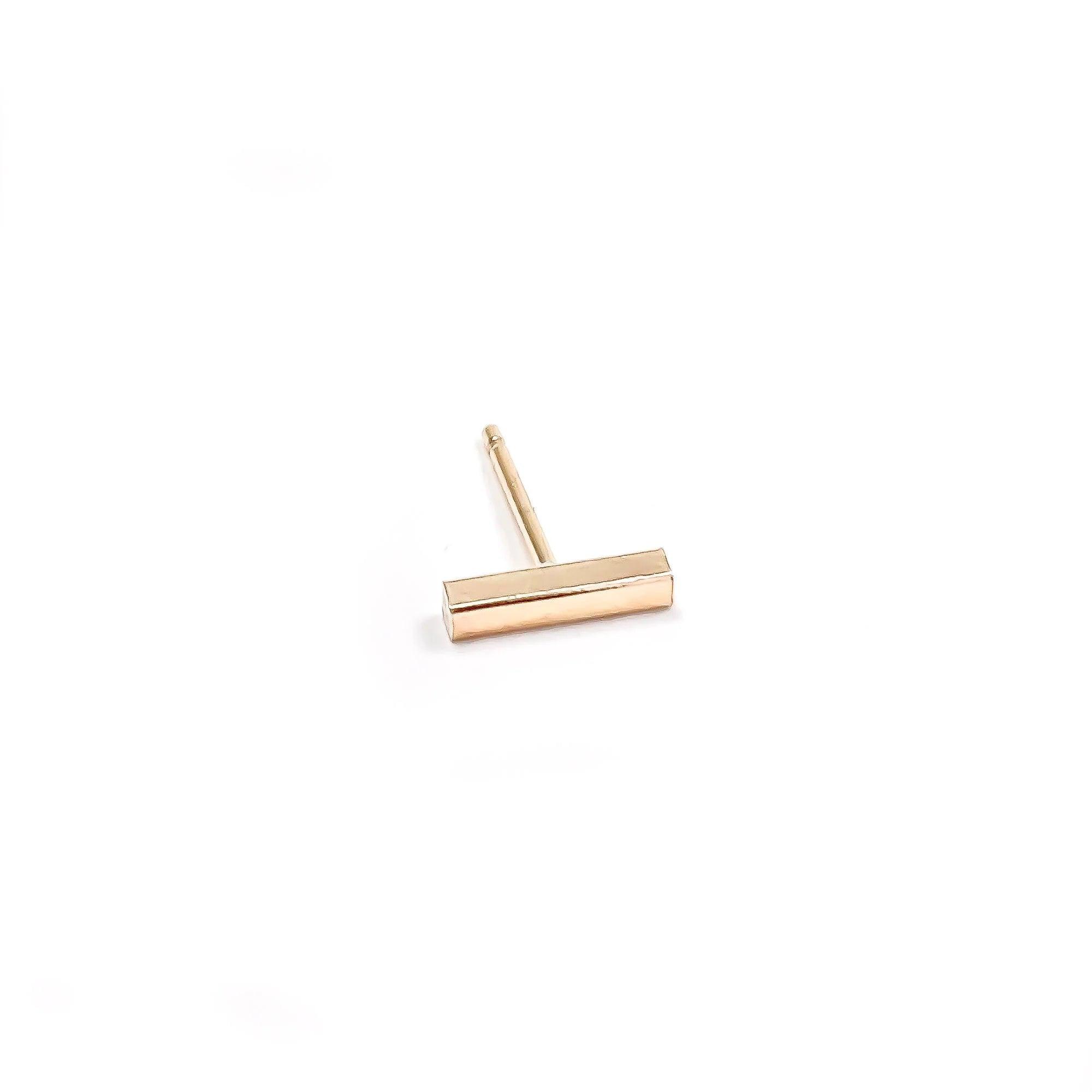 Stunning 14K Solid Gold Bar Stud Earrings - Dainty Matte Minimalist Design, Available as Single or Pair.