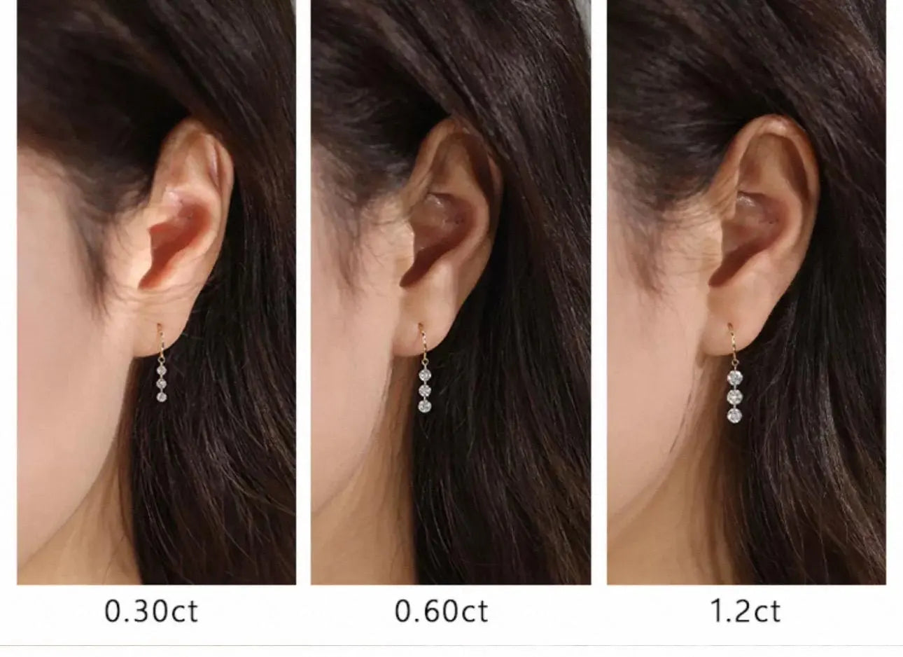 18K Solid Gold Triple Lab Diamond Drop Hook Earrings | Dangling Diamond Earrings, Dangle , Hook, Anniversary, Birthday, Valentine’S Day Gift
