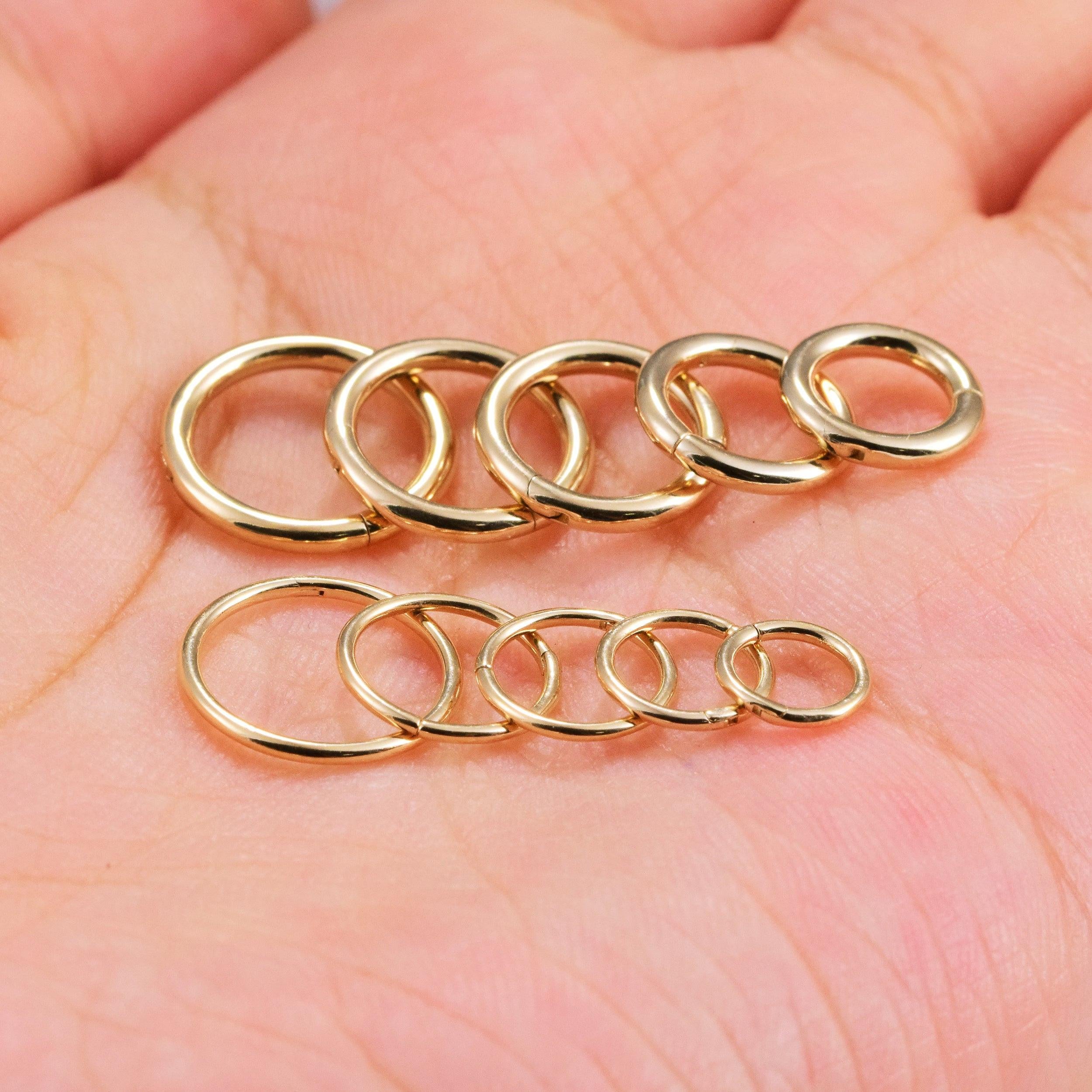Luxurious 14K Solid Gold Seamless Hinged Clicker Hoop for Tragus, Helix, Conch, Nose, and Earlobe Piercings.