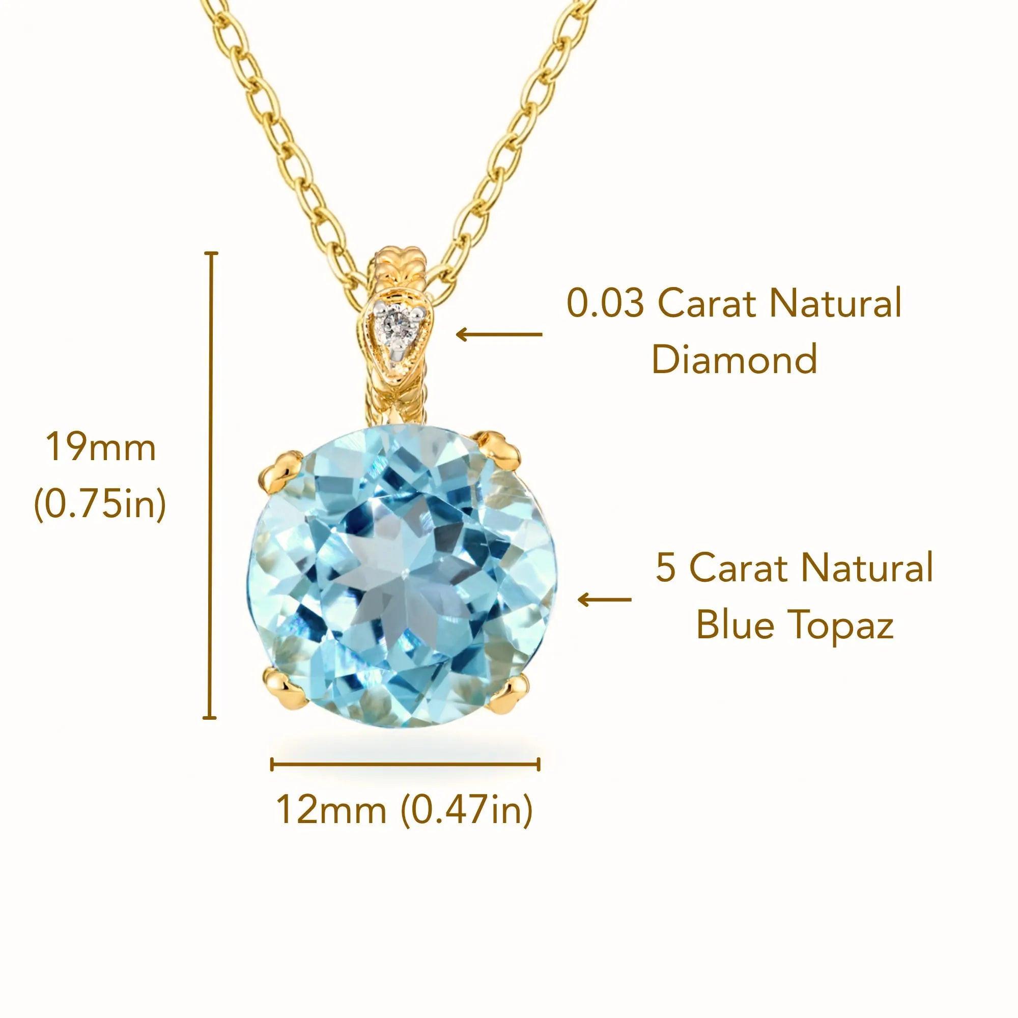 Stunning 14K Solid Gold Sky Blue Topaz & Diamond Accent Charm Pendant.