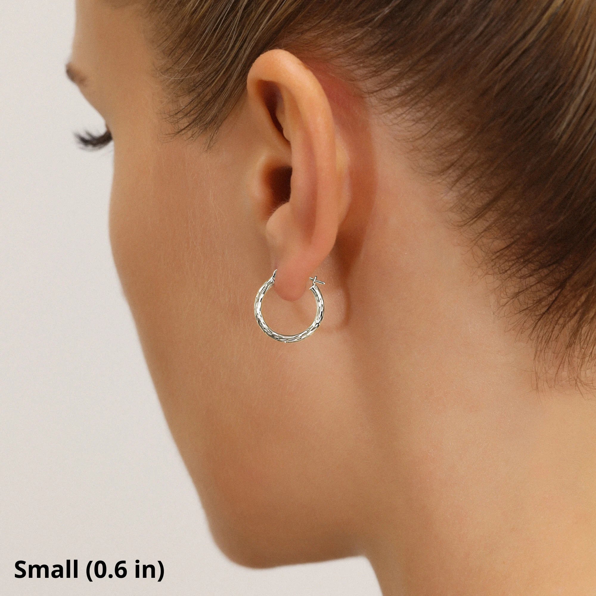 14K White Gold Classy Diamond-Cut Hoop Earrings, Hand Engraved Special Quality Hoops, Made in the USA, by TILO Jewelry