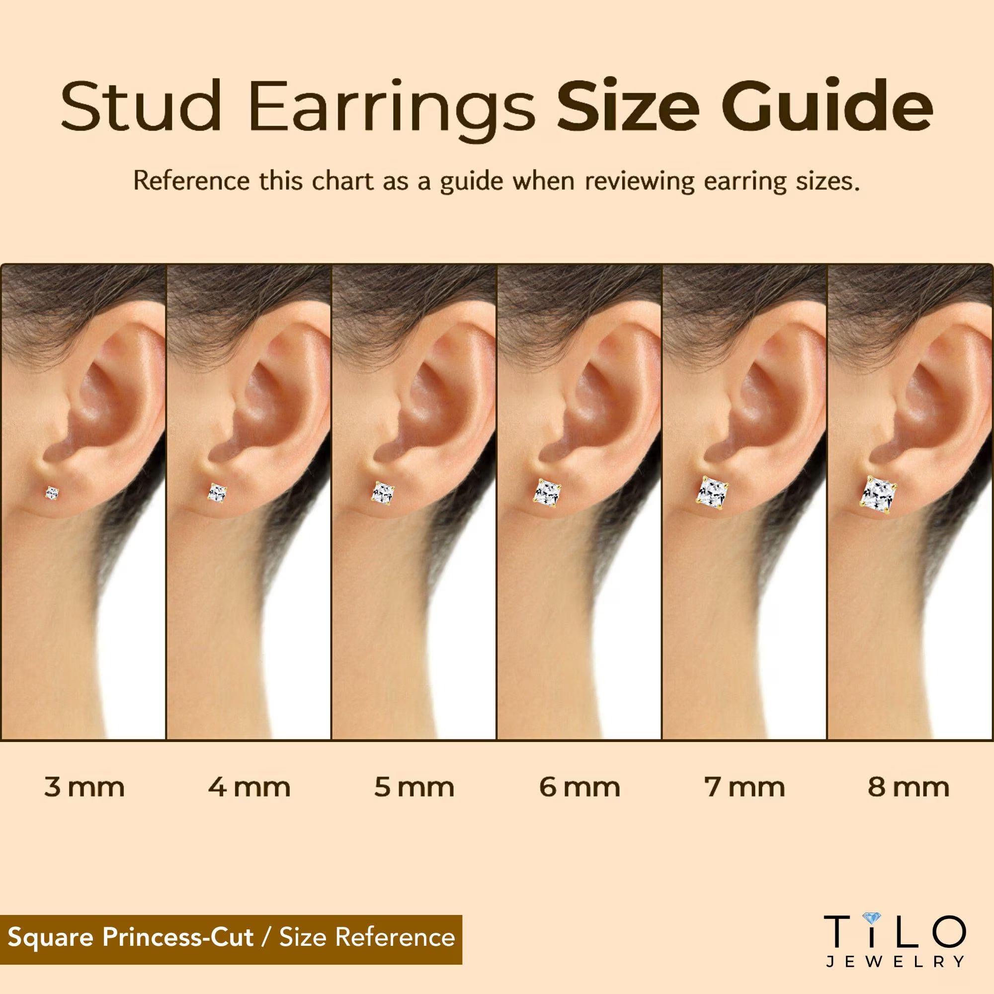 14K Gold Stud Earrings, round Brilliant-Cut, Square Princess-Cut, Oval-Cut, Sparkling CZ Studs, with Screw Backings, Unisex, by TILO Jewelry
