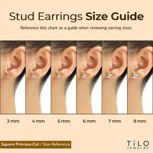 14K Gold Stud Earrings, round Brilliant-Cut, Square Princess-Cut, Oval-Cut, Sparkling CZ Studs, with Screw Backings, Unisex, by TILO Jewelry