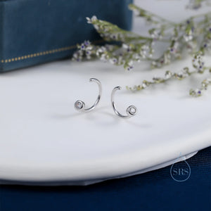 2Mm Diamond CZ Huggie Hoop Earrings in Sterling Silver, Silver, or Gold, Half Hoop, Open Hoop, Pull Through, Dainty Earrings