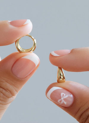 14K Solid Gold Y2K Teardrop Huggie Hoop Earrings - Chic Dome Design.