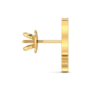 14K/18K Pure Gold Trishul Men’s Stud Earring – Hindu Trident Single Ear Stud for Spiritual Gifts & Everyday Wear.