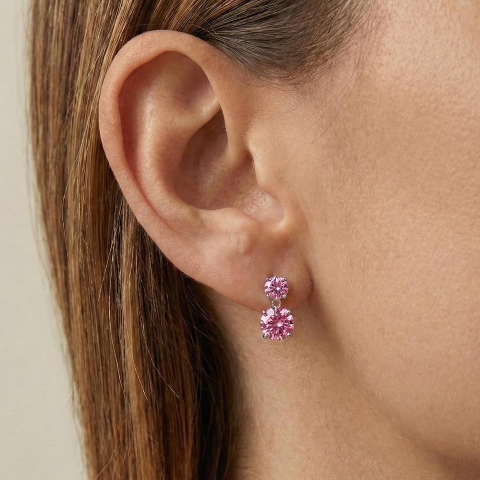 Genuine Moissanite Double Drop Earrings: Platinum Overlay Sterling Silver