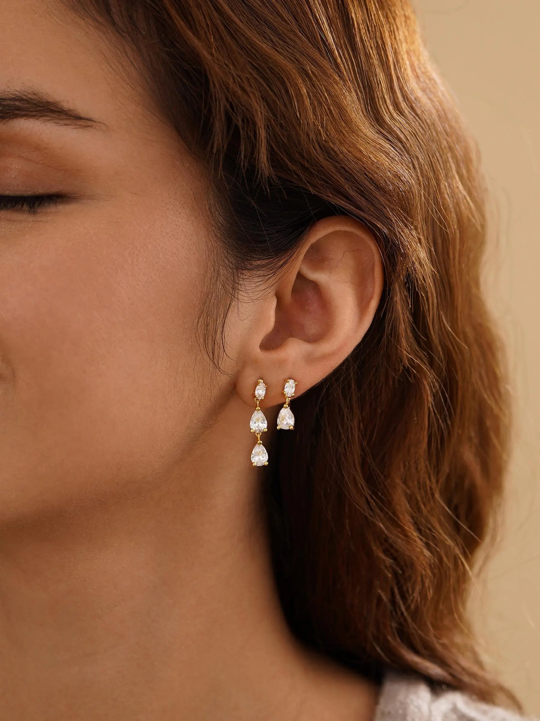 Minimalist Diamond Drop Earrings, Dainty Diamond Stud Earrings, Gold CZ Earrings, Wedding Jewelry, Bridesmaids Gift for Her,Mothers Day Gift