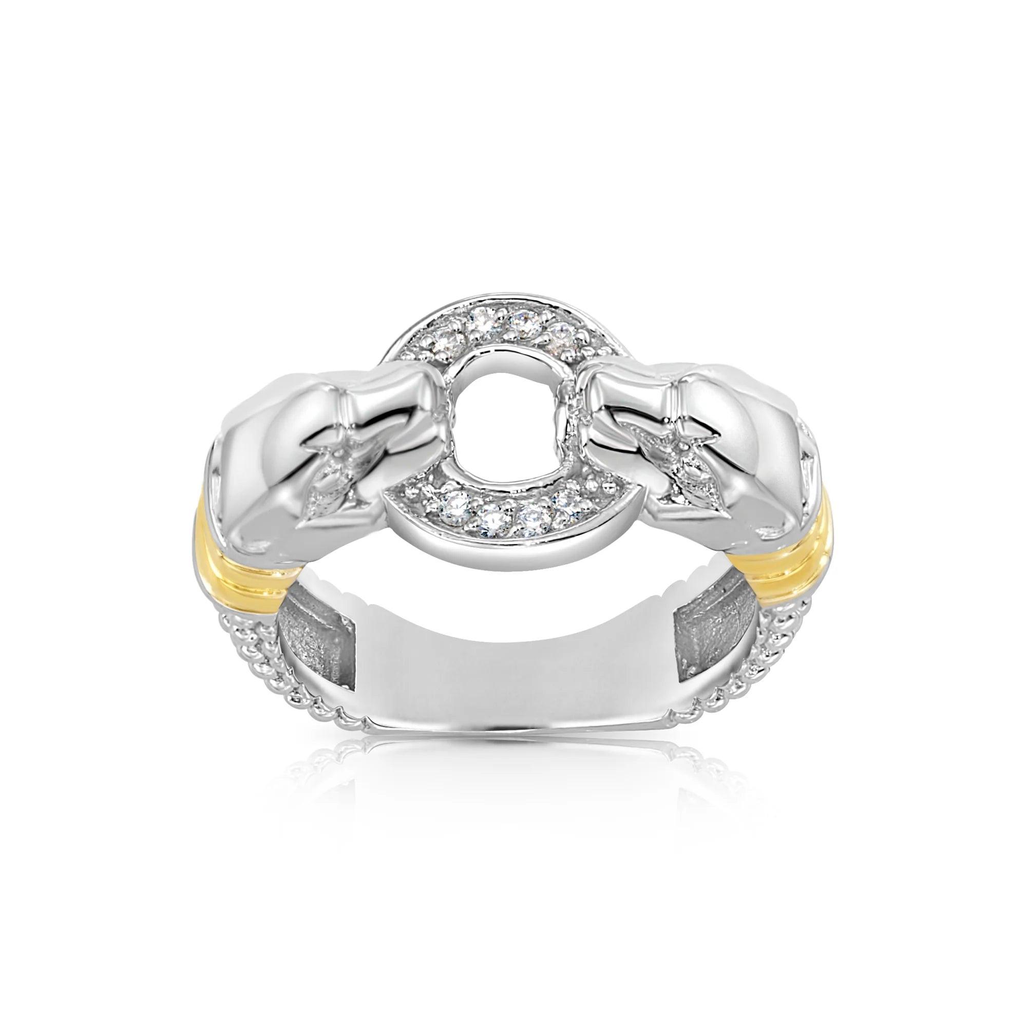 Stunning Two-Tone Sterling Silver Jaguar Ring.
