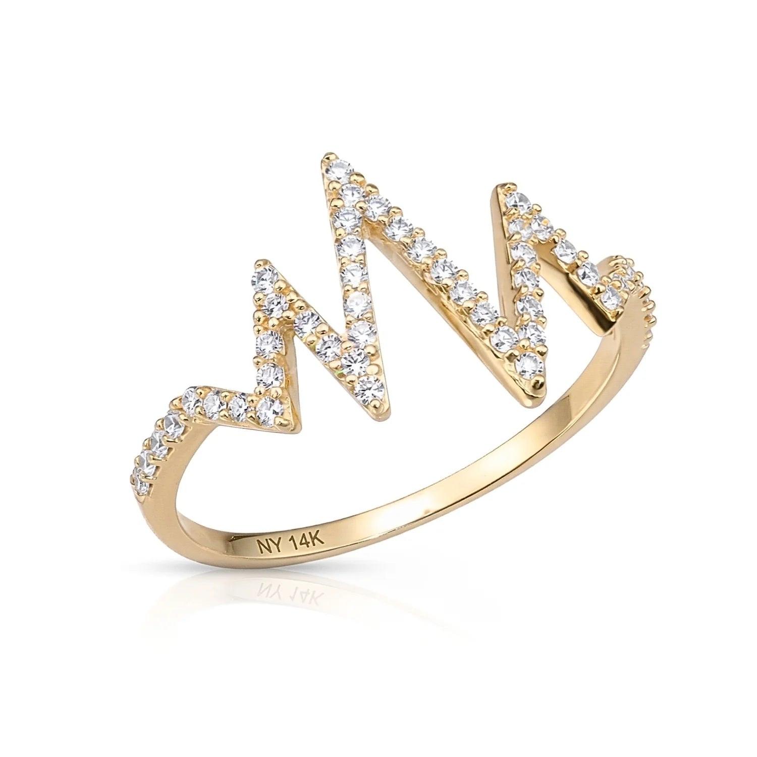 14K Yellow Gold Heartbeat Lab Diamond Ring - 0.21Ctw Meaningful Love Gift for Anniversaries & Valentine's Day.