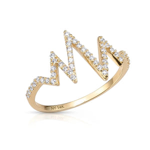14K Yellow Gold Heartbeat Lab Diamond Ring - 0.21Ctw Meaningful Love Gift for Anniversaries & Valentine's Day.