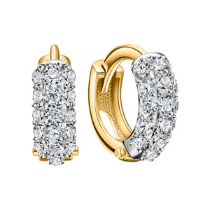 Triple Row Pave Diamond Huggie Hoop Earrings | 14K Gold Small Sparkle Hoop Earrings | Elegant Everyday Jewelry | Gift for Her.