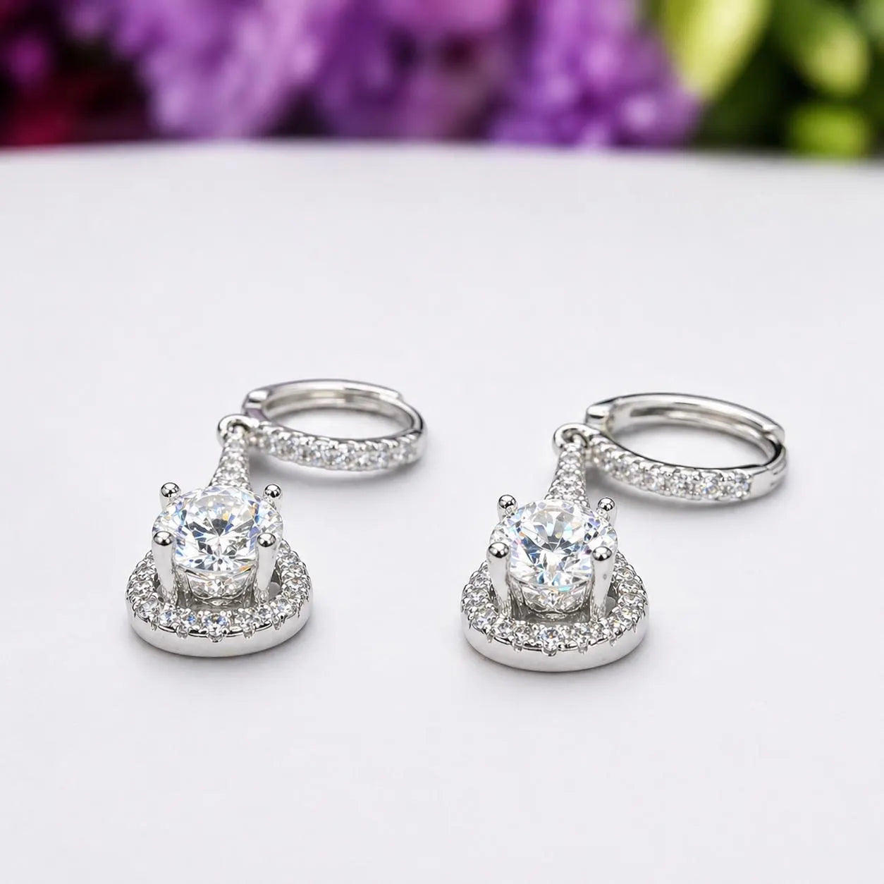 Round Cut 1 Carat VVS Moissanite Diamond Dangle Drop Earrings 925 Sterling Silver
