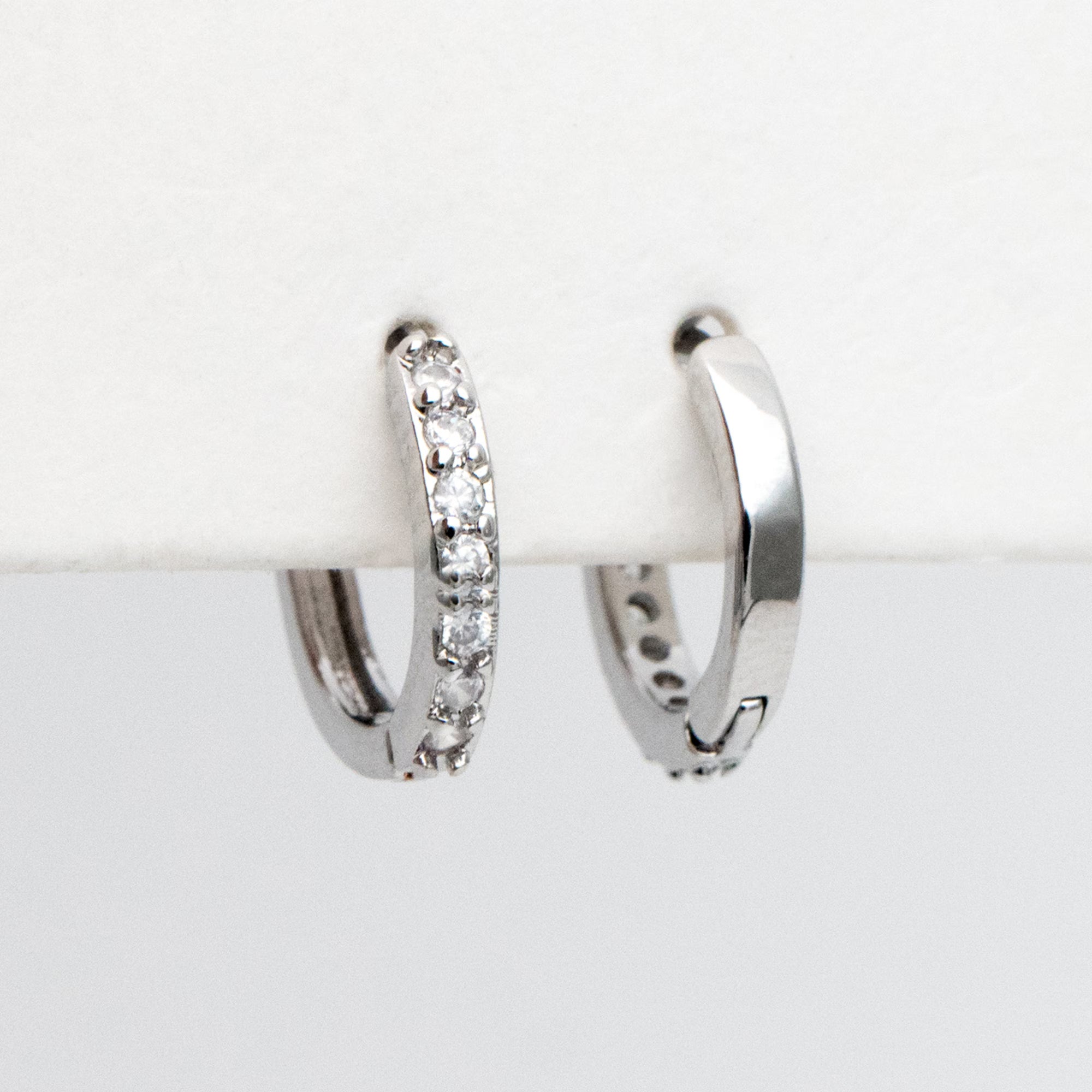 4Pcs CZ Pave Hoop Earrings, Gold/ Rodium Plated Huggies, Outer Diameter 9/ 10/ 12 /14Mm, Dainty Minimalist Earring (GB-2594)