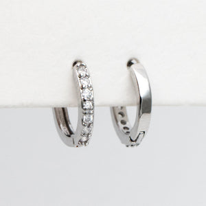 4Pcs CZ Pave Hoop Earrings, Gold/ Rodium Plated Huggies, Outer Diameter 9/ 10/ 12 /14Mm, Dainty Minimalist Earring (GB-2594)
