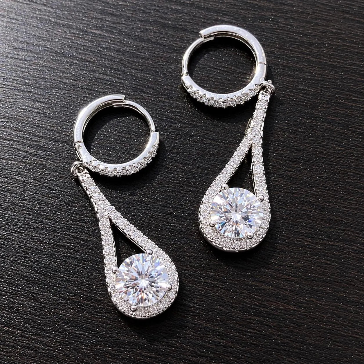 Round Cut 1 Carat VVS Moissanite Diamond Dangle Drop Earrings 925 Sterling Silver