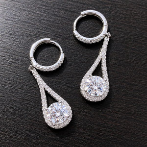 Round Cut 1 Carat VVS Moissanite Diamond Dangle Drop Earrings 925 Sterling Silver