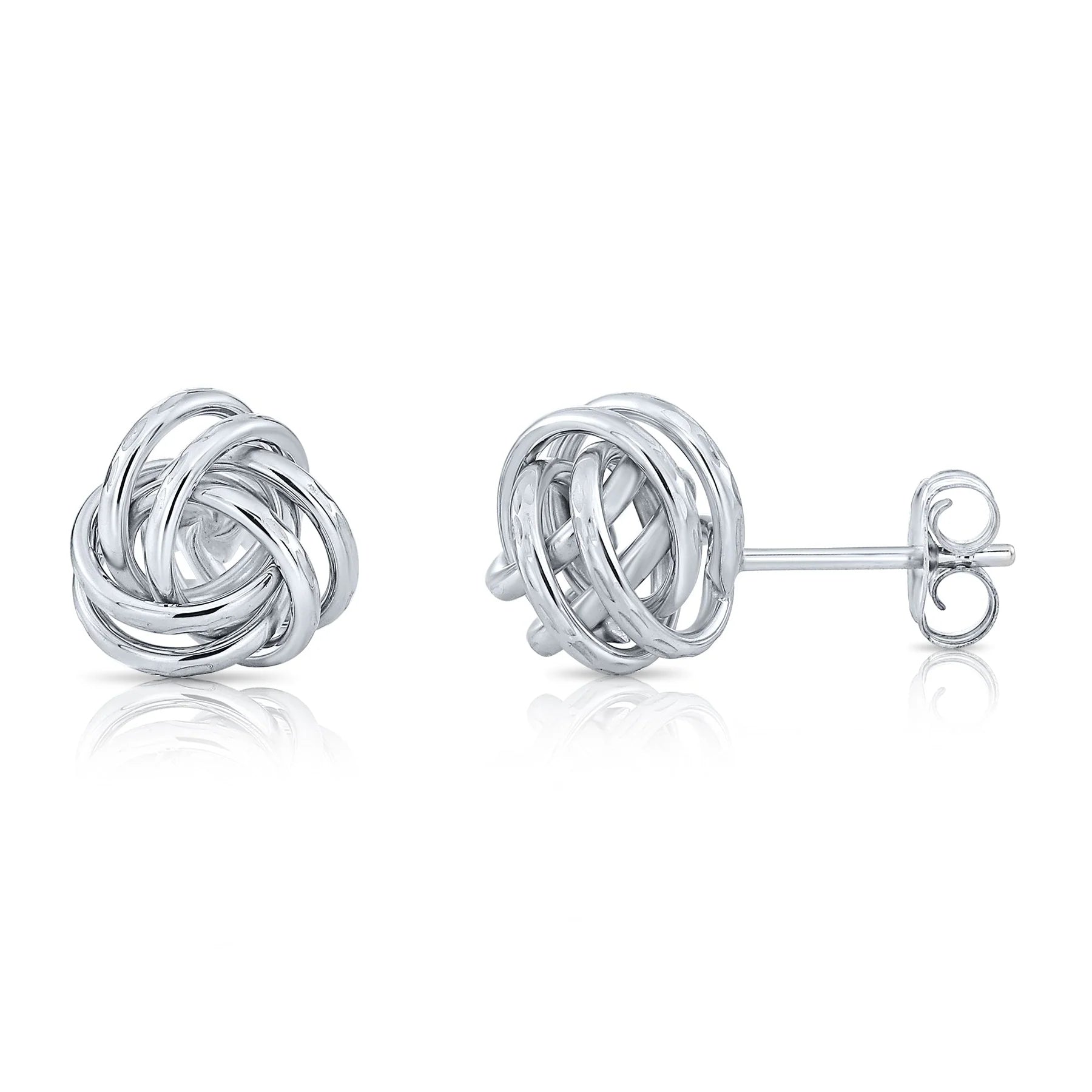 14K Gold Love Knot Stud Earrings with Hand Engraved Diamond Cuts, 9Mm, Pushback Studs