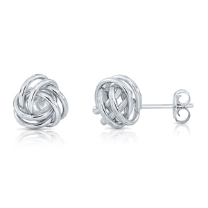 14K Gold Love Knot Stud Earrings with Hand Engraved Diamond Cuts, 9Mm, Pushback Studs