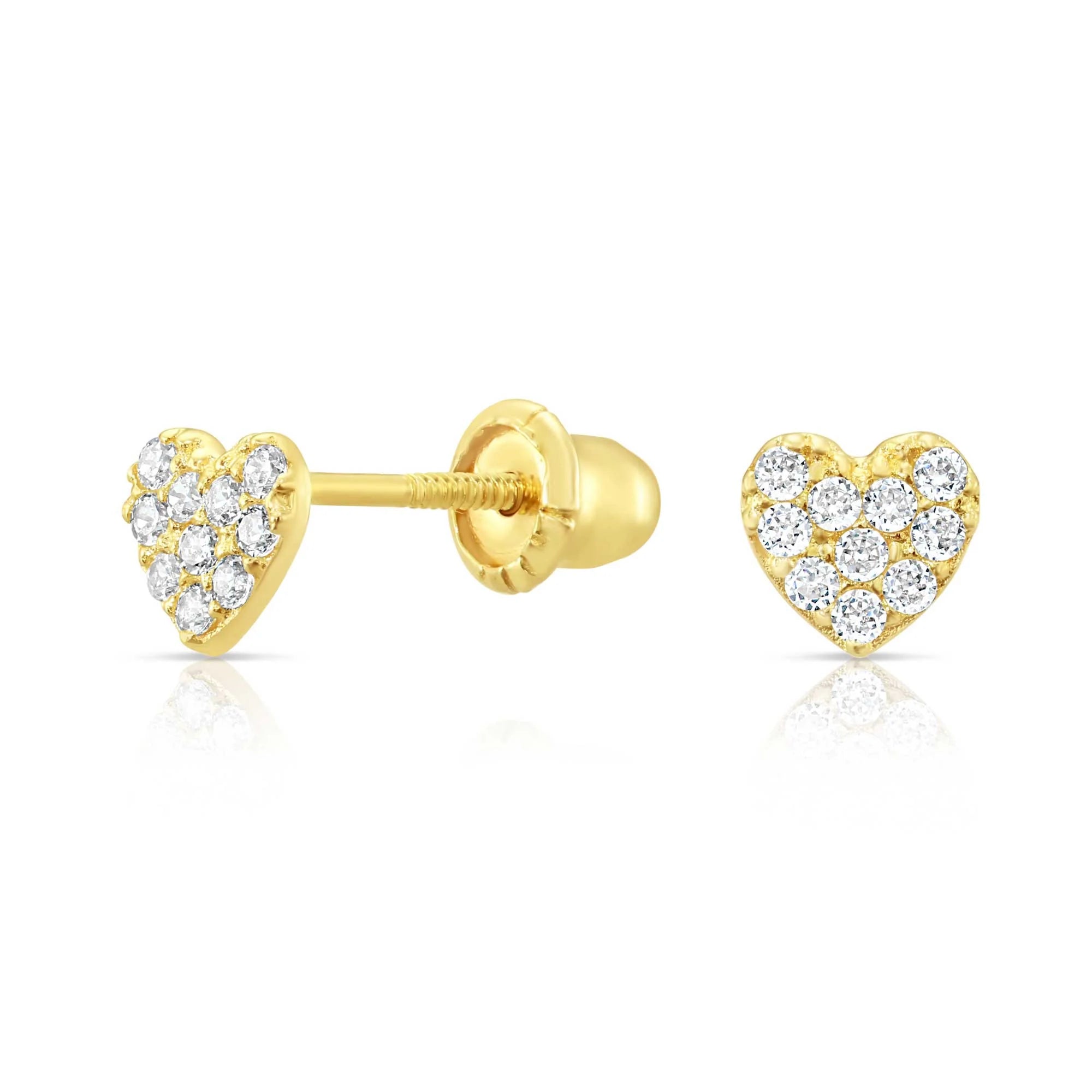 10K Yellow Gold Pave Heart Stud Earrings