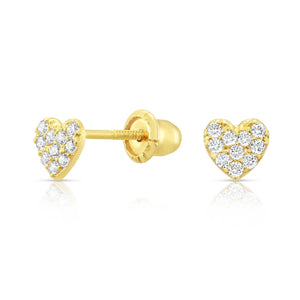10K Yellow Gold Pave Heart Stud Earrings