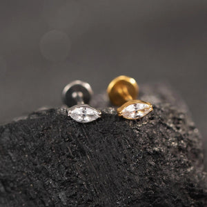 Premium Implant Grade Titanium Marquise Threadless Push Pin Labret Earrings - Flat Back Design for Comfort and Style.