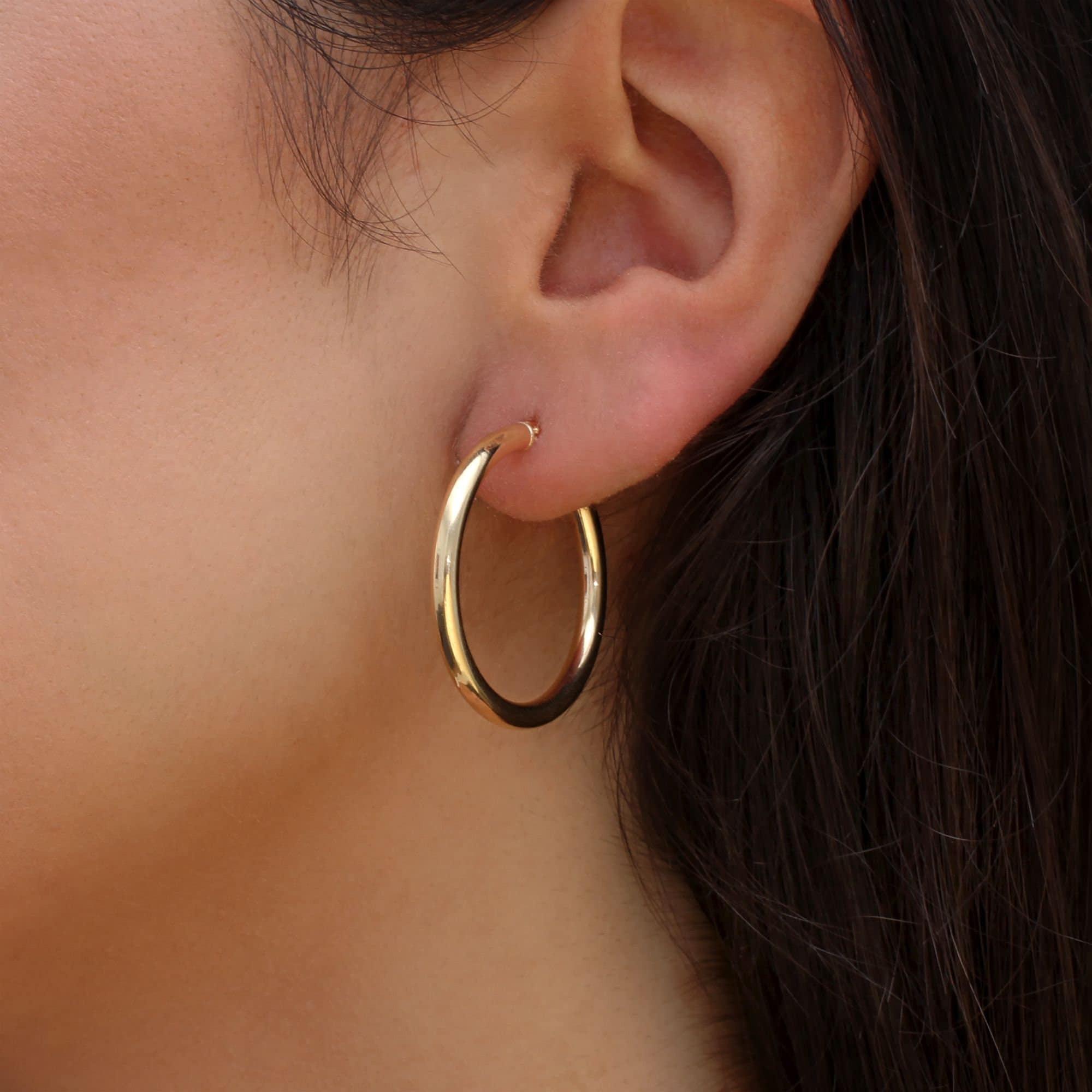 Elegant 9ct Yellow Gold Slim Polished Tube Hoop Earrings.