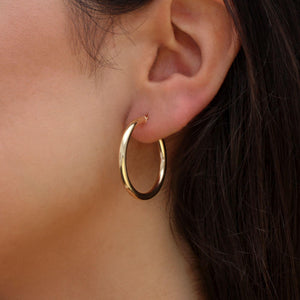 Elegant 9ct Yellow Gold Slim Polished Tube Hoop Earrings.
