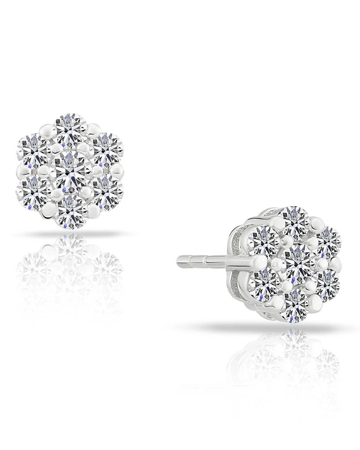 Dazzling CZ Tiny Flower Halo Sterling Silver Stud Earrings.
