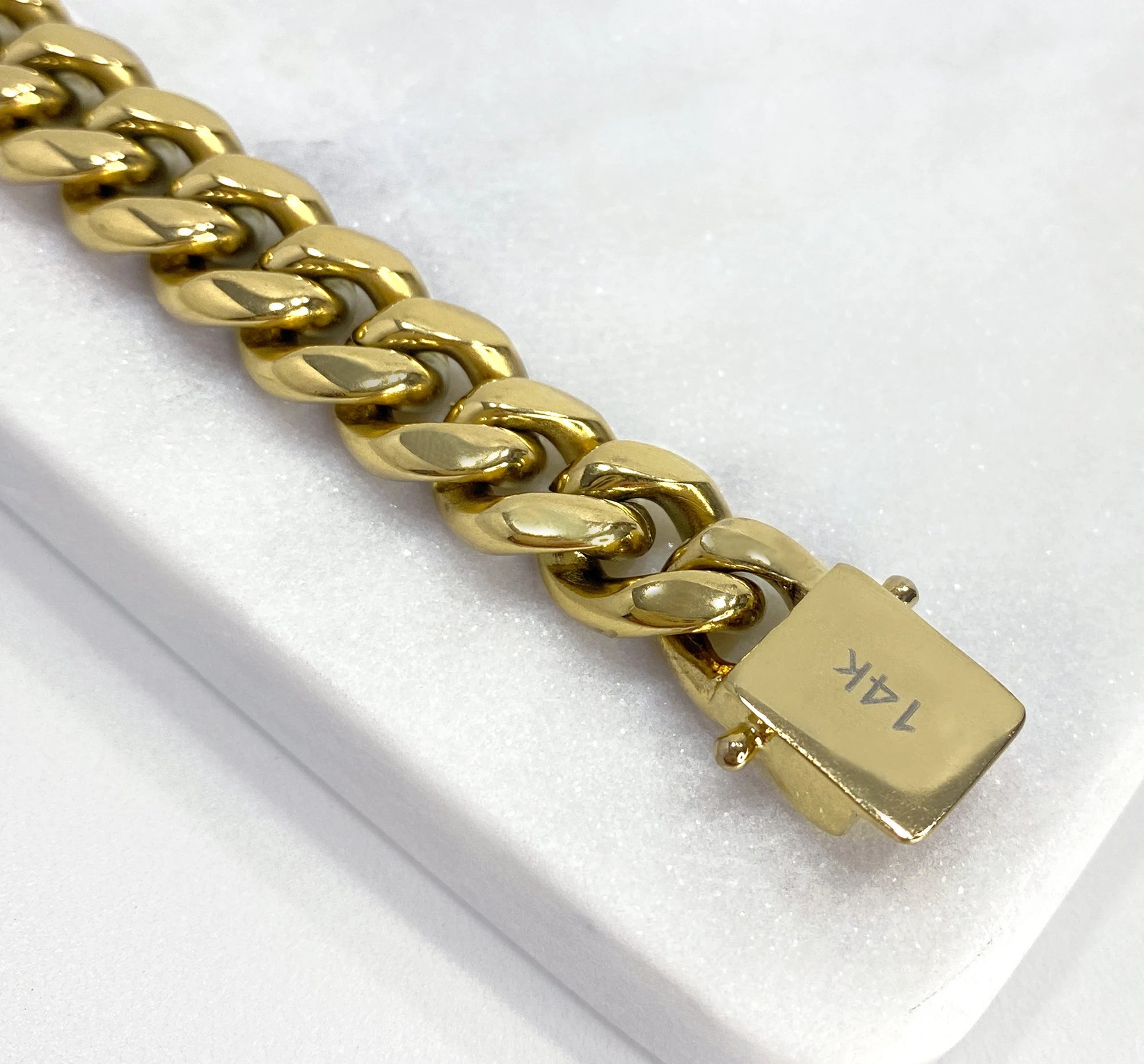 14K Gold Filled Miami Cuban Link 12Mm Unisex Chain Featuring Micro Pave Cubic Zirconia Double Safe Box Lock Clasp, Wholesale Jewelry