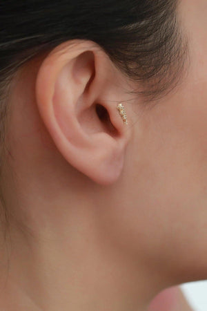 14K Solid Gold Leaf Cluster Stud Earrings – Elegant Nature-Inspired Design for Multiple Piercings.